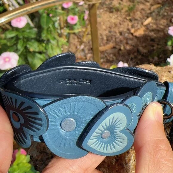 Coach Heart Blue Leather Keychain Bag - Picture 3 of 7